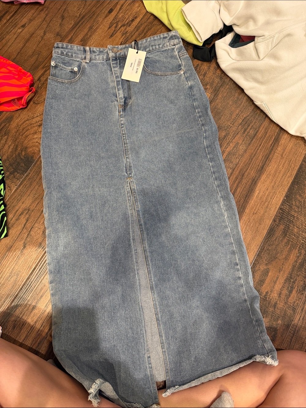 High-Rise Denim Maxi Skirt in Light Blue Wash